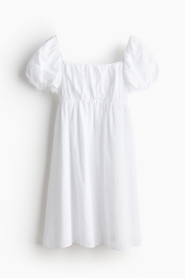 H&M Puff-sleeved Babydoll Dress White