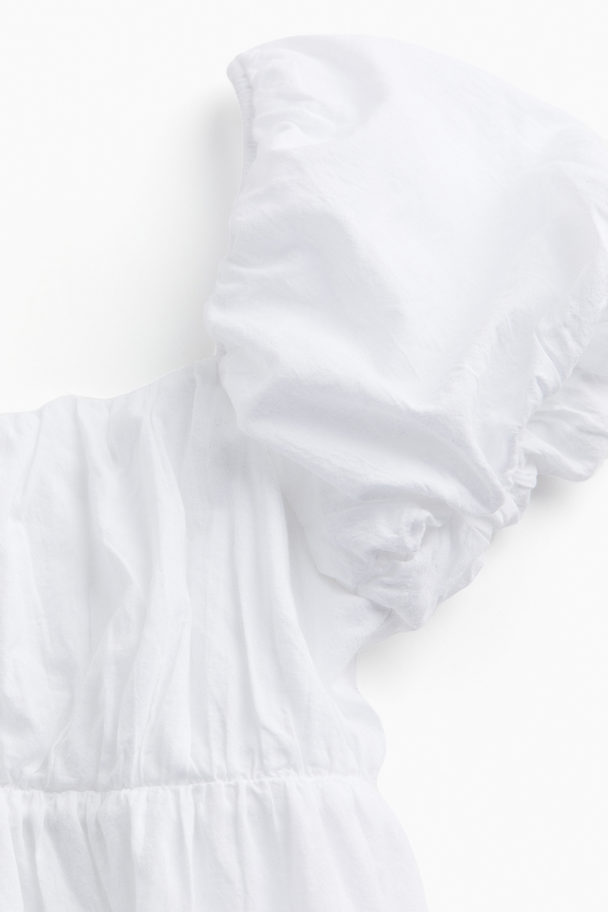 H&M Puff-sleeved Babydoll Dress White