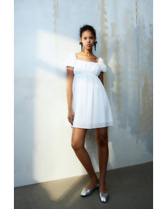 Puff-sleeved Babydoll Dress White