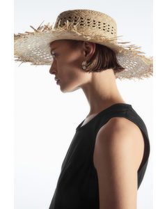 Frayed Straw Hat Beige