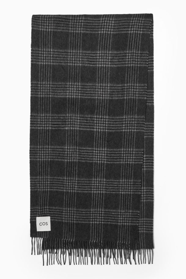 COS Wool And Cashmere-blend Fringed Scarf Grey / Checked