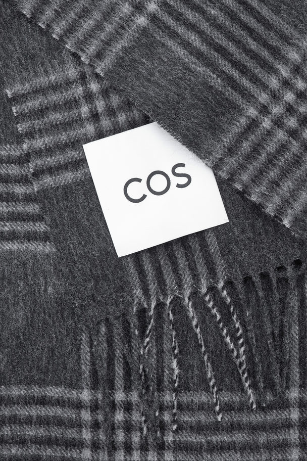 COS Wool And Cashmere-blend Fringed Scarf Grey / Checked