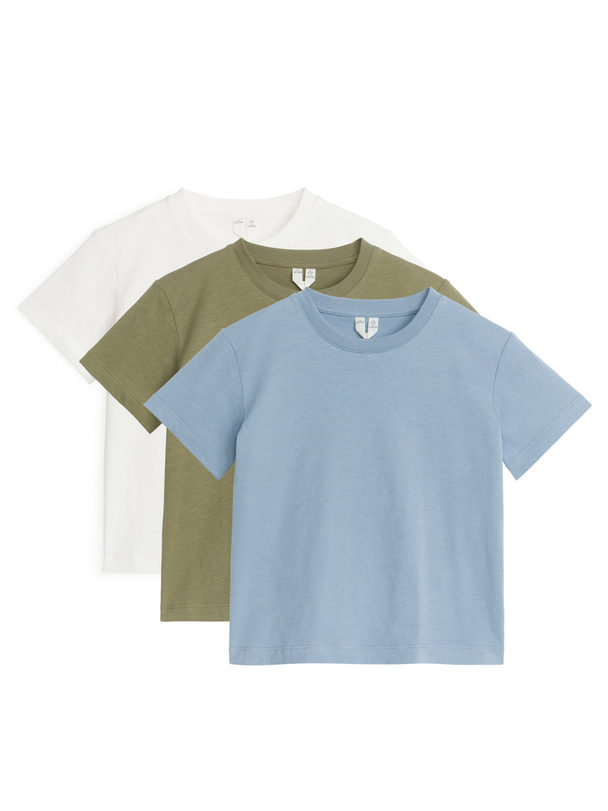 ARKET Crew-neck T-shirt Set Of 3 Khaki/white/blue