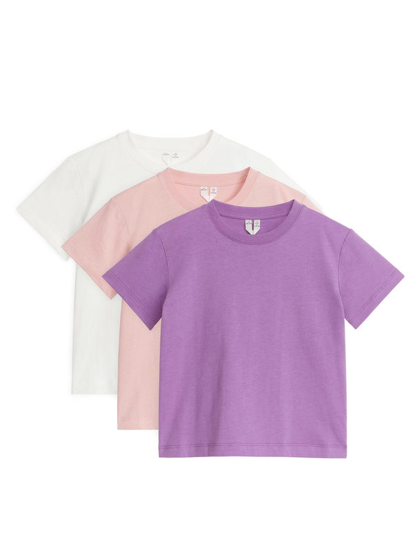 ARKET Crew-neck T-shirt Set Of 3 Purple/pink/white