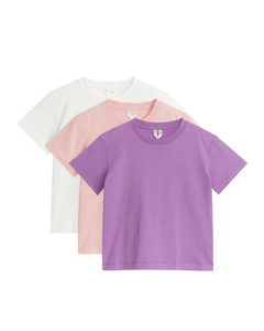 T-shirt, 3-pack Lila/rosa/vit