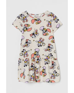 Printed Jersey Dress Natural White/minnie Mouse