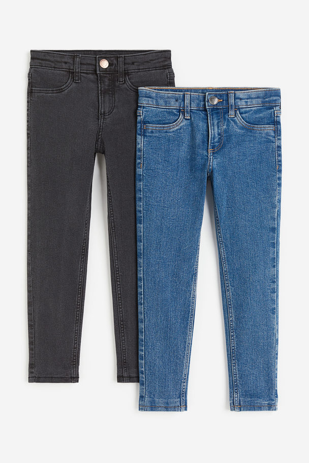 H&M 2-pack Skinny Fit Lined Jeans Denimblå/vasket Sort