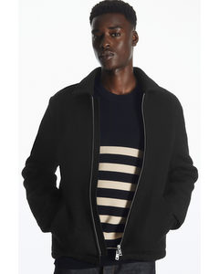 Regular-fit Zip-up Wool Jacket Black