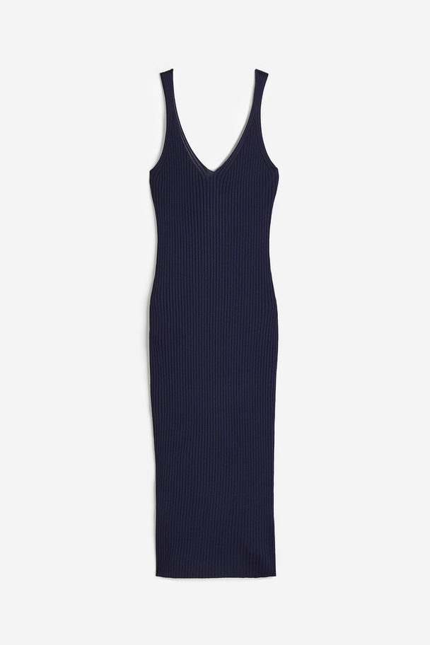 H&M Bodycon-Kleid in Rippstrick Marineblau