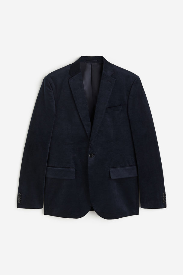 H&M Slim Fit Velvet Jacket Dark Blue