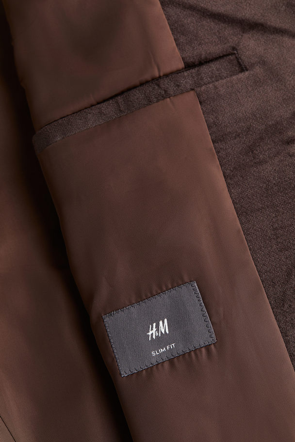 H&M Slim Fit Velvet Jacket Dark Brown