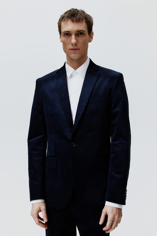 H&M Slim Fit Velvet Jacket Dark Blue