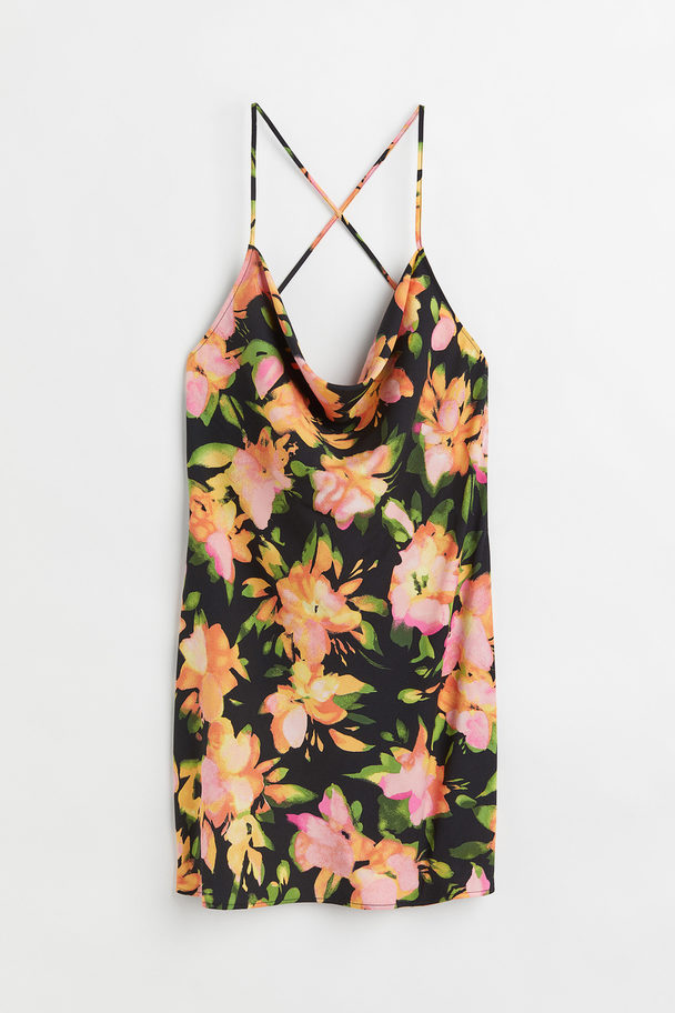 H&M Short Slip Dress Black/floral