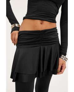 Ruffled Satin Mini Skirt Black