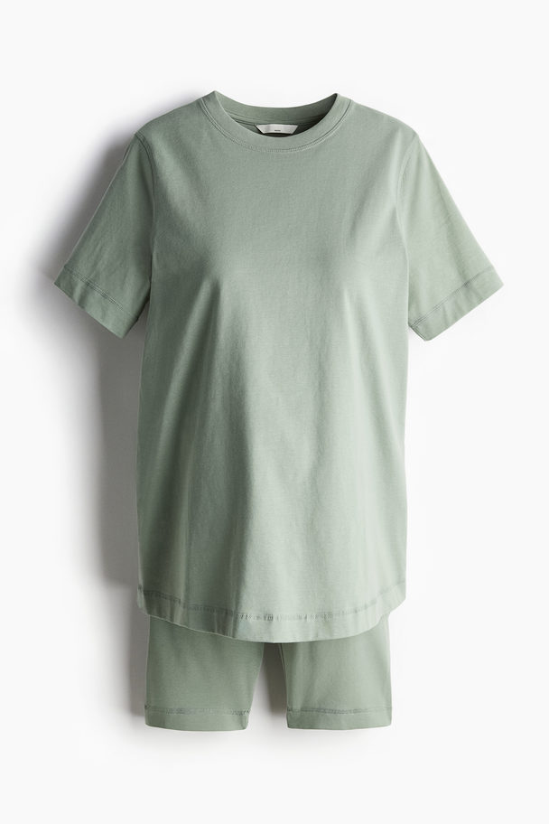 H&M MAMA 2-teiliges Baumwollset Helles Khakigrün