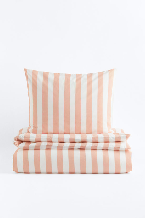 H&M HOME Striped Single Duvet Cover Set Light Orange/striped