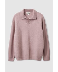 Open Collar Long-sleeve Polo Shirt Dusty Pink