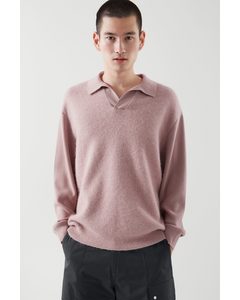 Open Collar Long-sleeve Polo Shirt Dusty Pink