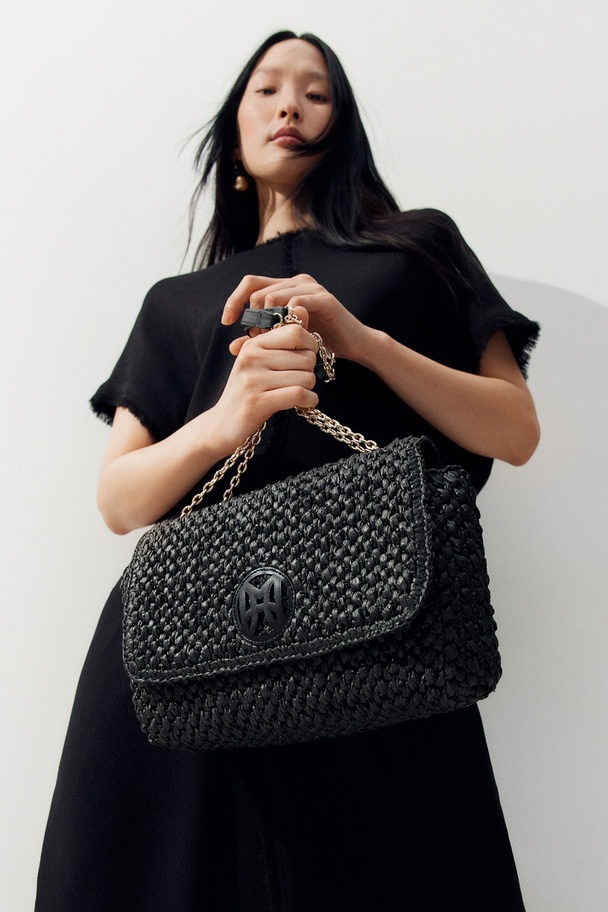 H&M Straw Shoulder Bag Black