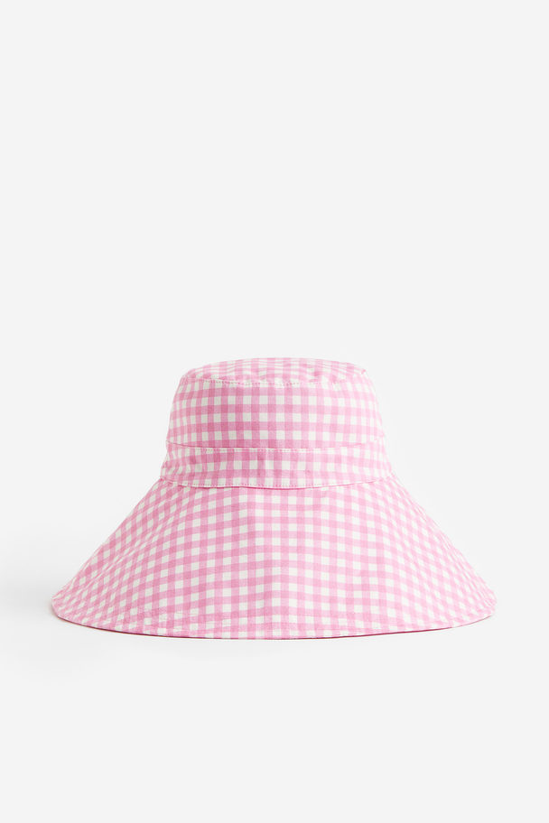 H&M Bucket Hat aus Baumwolle Rosa/Kariert