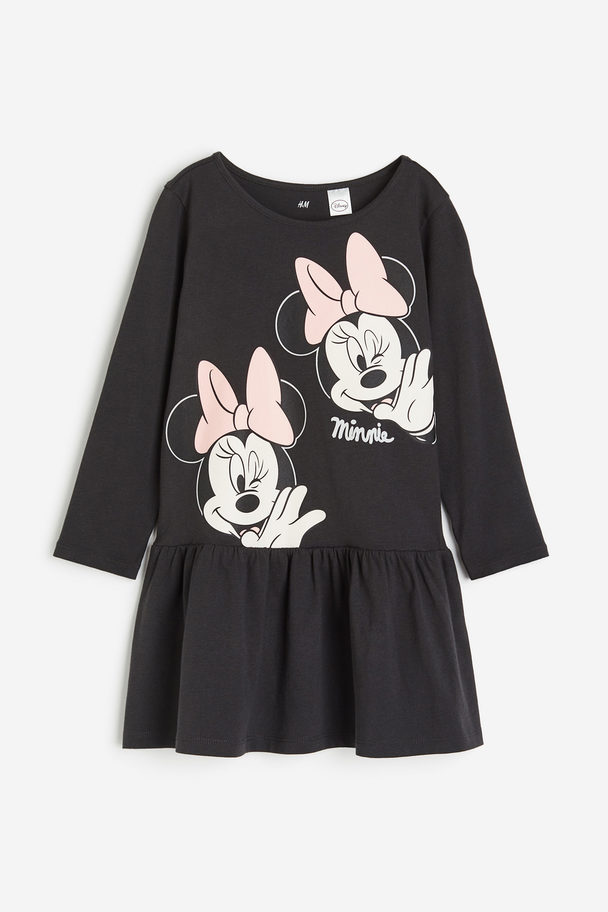H&M Patterned Cotton Dress Dark Grey/minnie Mouse