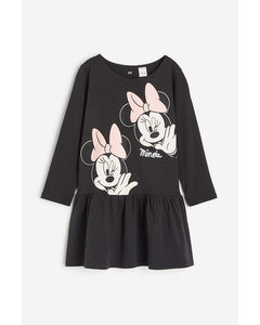 Patterned Cotton Dress Dark Grey/minnie Mouse