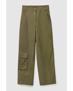 Wide-leg Cargo Trousers Khaki Green