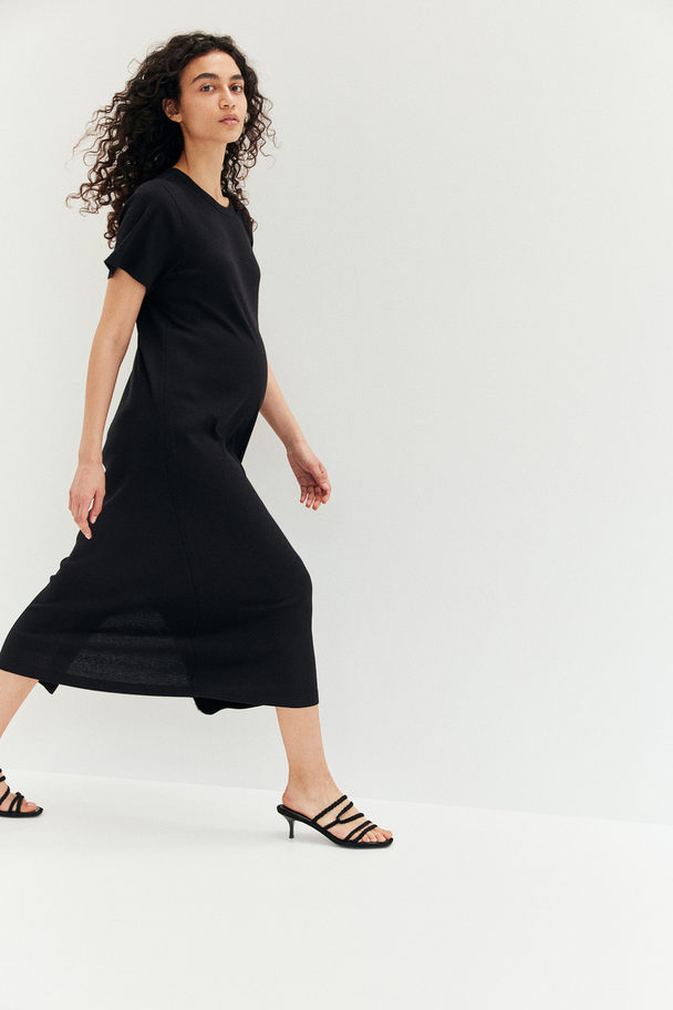 H&M Mama Ribbed T-shirt Dress Black