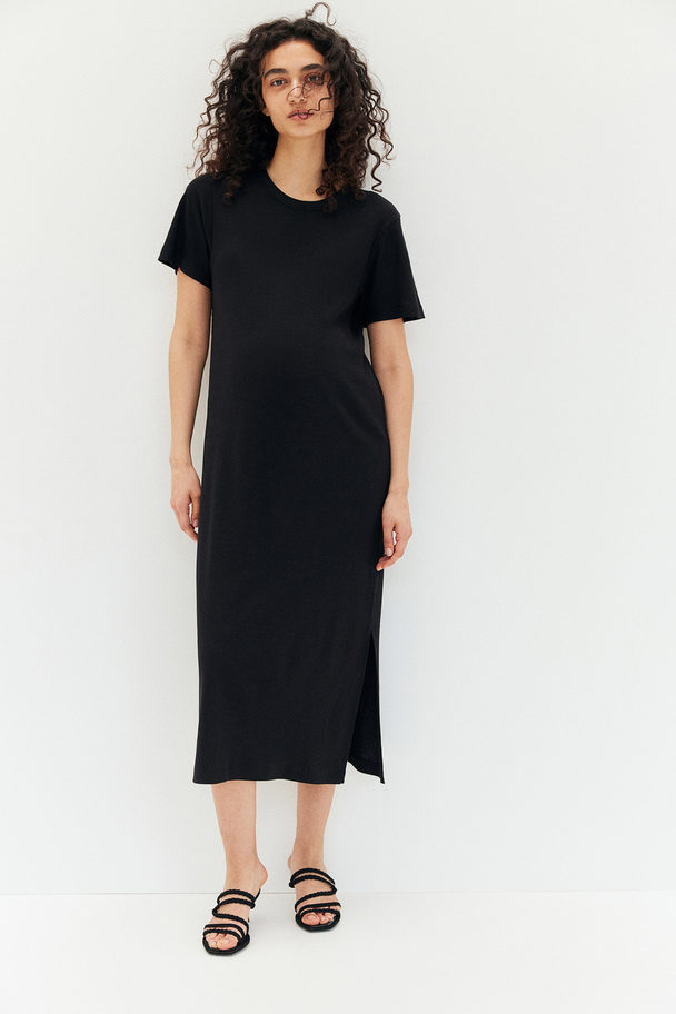 H&M MAMA Geripptes T-Shirt-Kleid Schwarz