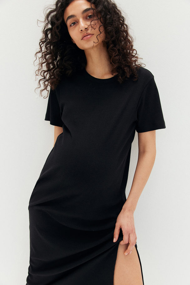 H&M Mama Ribbed T-shirt Dress Black