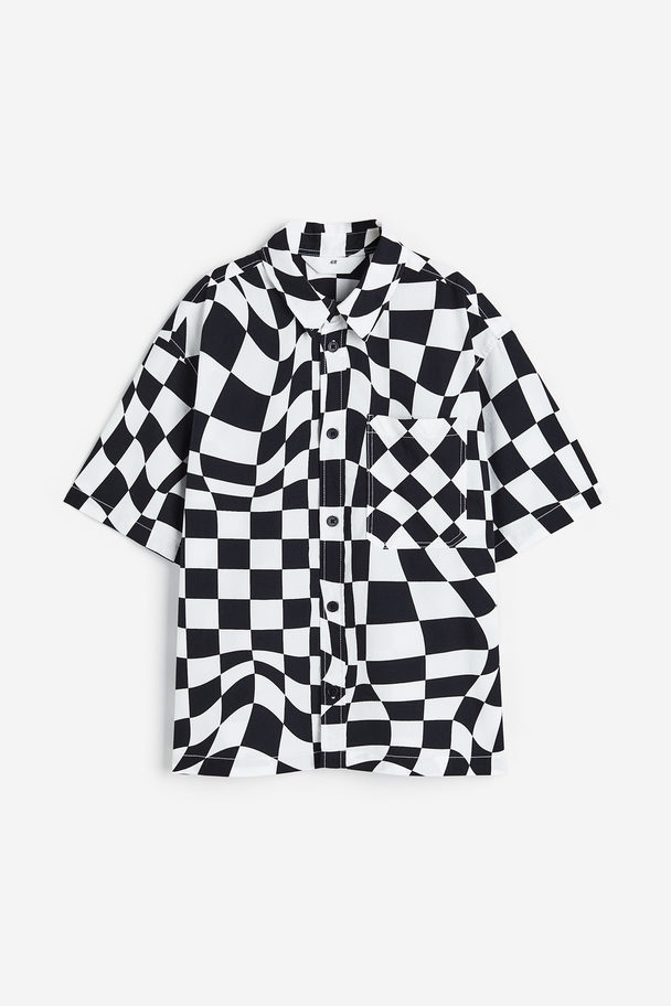 H&M Short-sleeved Shirt White/black Checked
