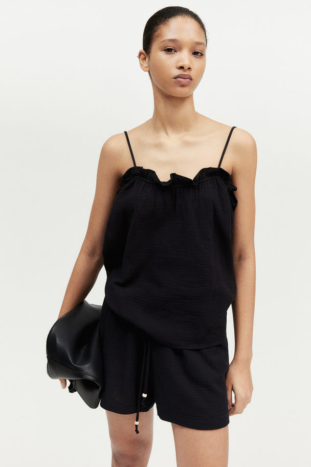 H&M Frill-trimmed Strappy Top Black