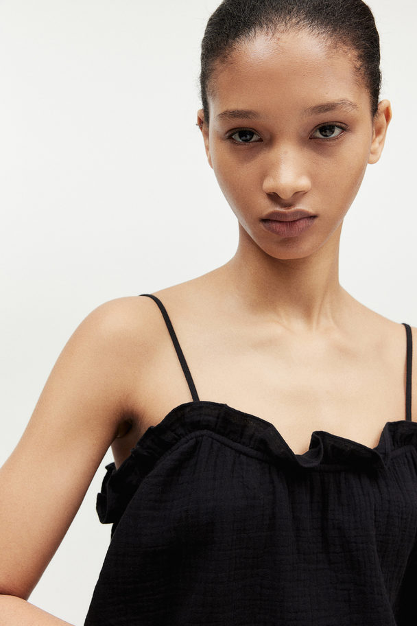 H&M Frill-trimmed Strappy Top Black