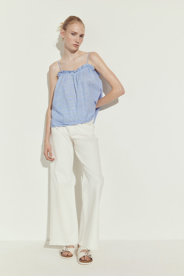 H&M Frill-trimmed Strappy Top Blue/striped