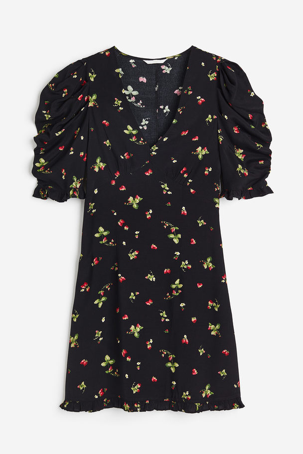 H&M Kleid mit Volants Schwarz/Erdbeeren