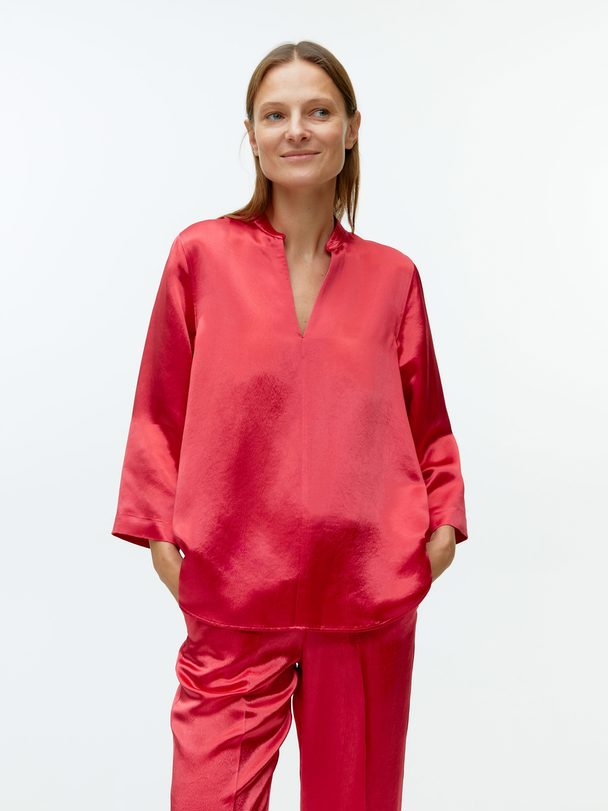 Arket Relaxed Satin Blouse Red
