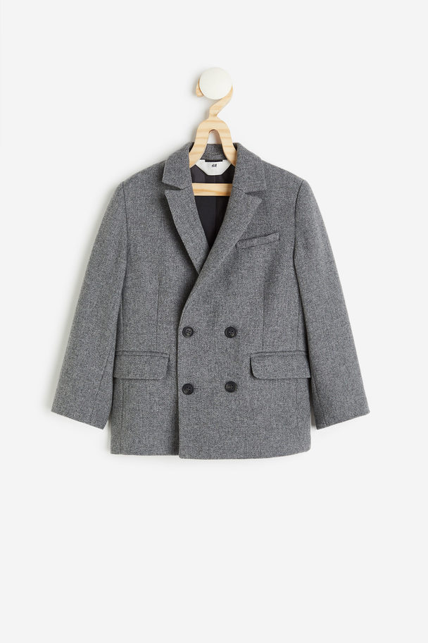 H&M Double-breasted Wool-blend Jacket Dark Grey