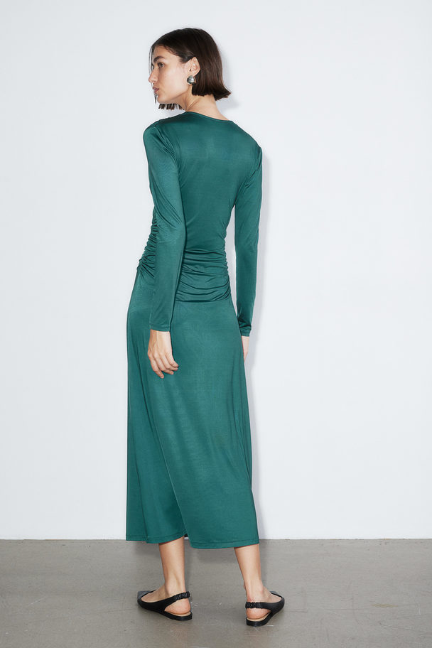H&M Drapiertes Jerseykleid Smaragdgrün