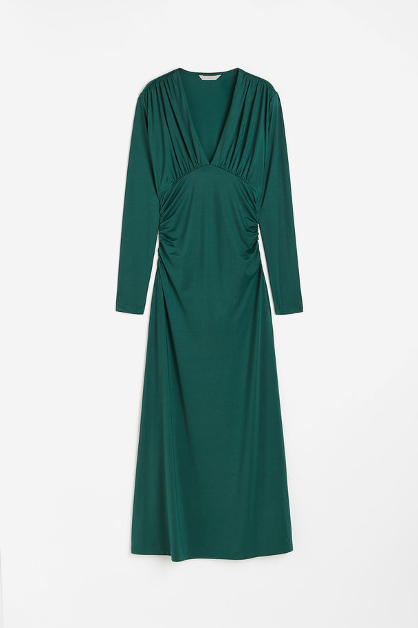H&M Draperad Trikåklänning Smaragdgrön