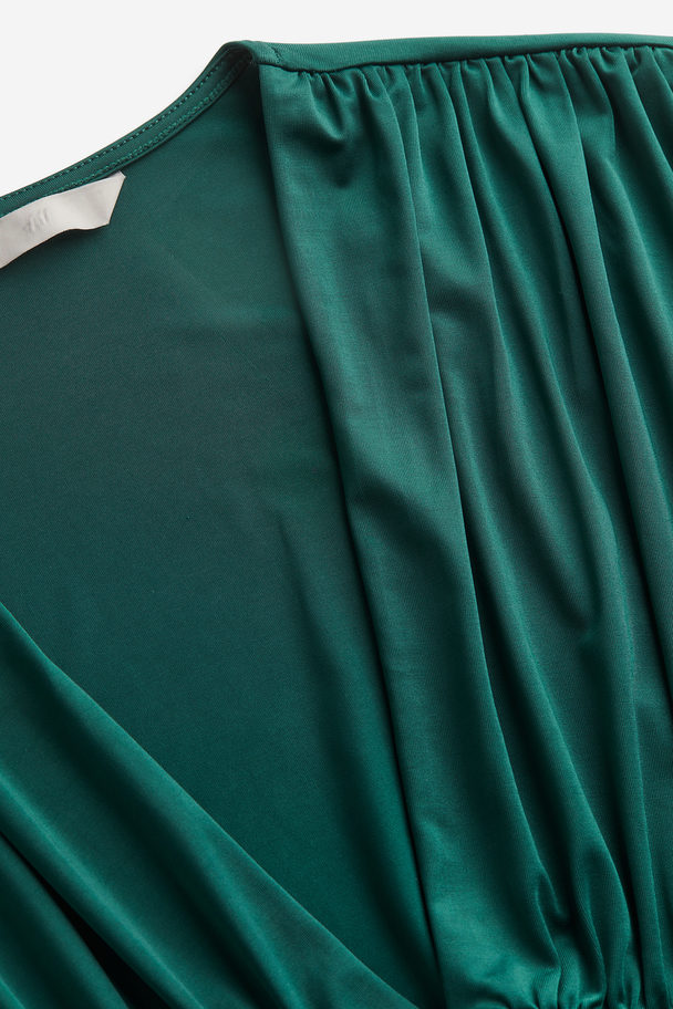 H&M Draperad Trikåklänning Smaragdgrön