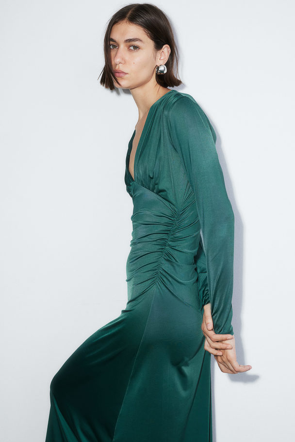H&M Drapiertes Jerseykleid Smaragdgrün