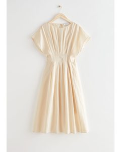 Pleated Wide Sleeve Midi Dress Cream