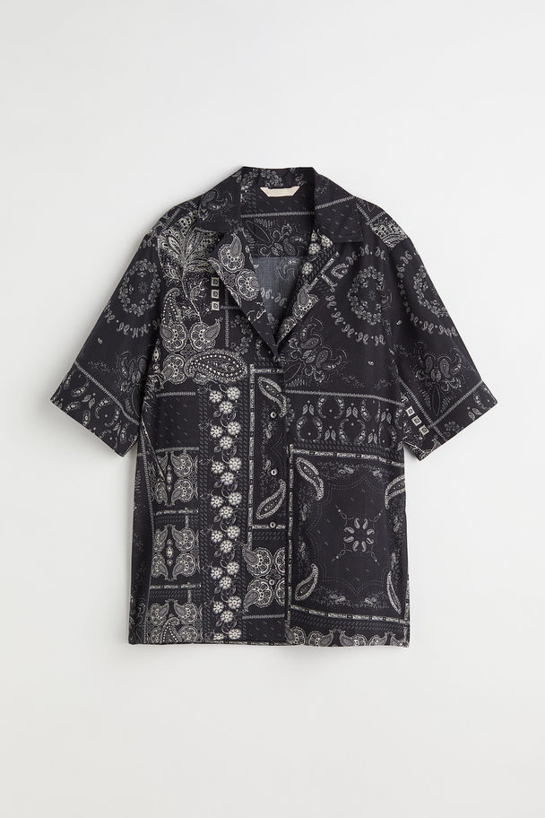 H&M Casual Overhemdblouse Met Dessin Zwart/paisleydessin