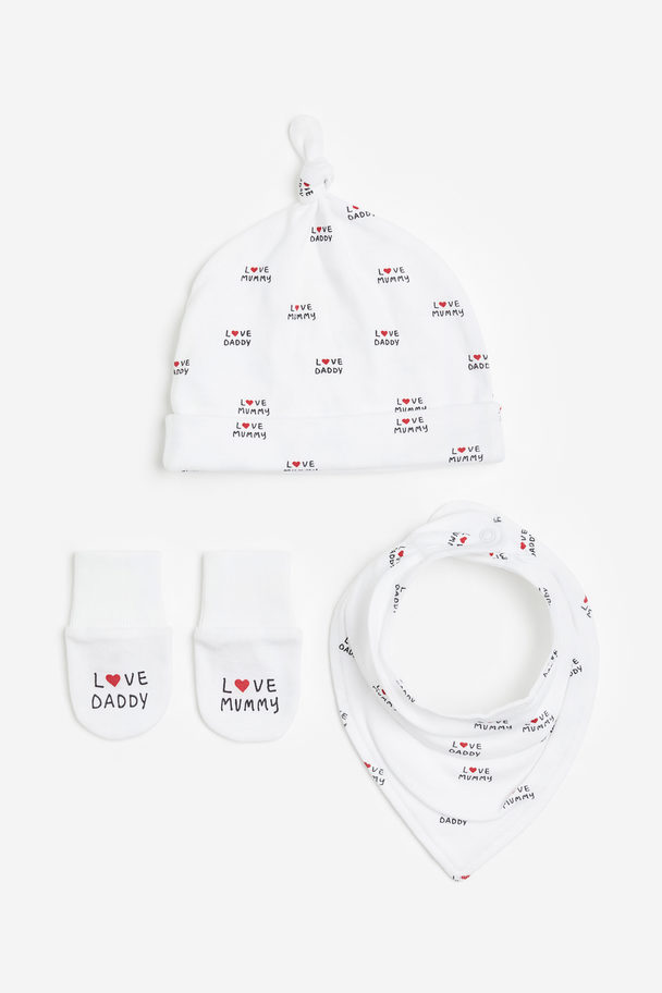 H&M 3-piece Gift Set White/hearts