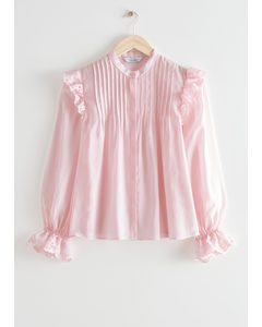 Wide Embroidered Ruffle Blouse Light Pink