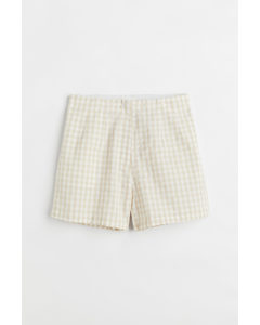 Linen-blend Shorts Light Beige/checked
