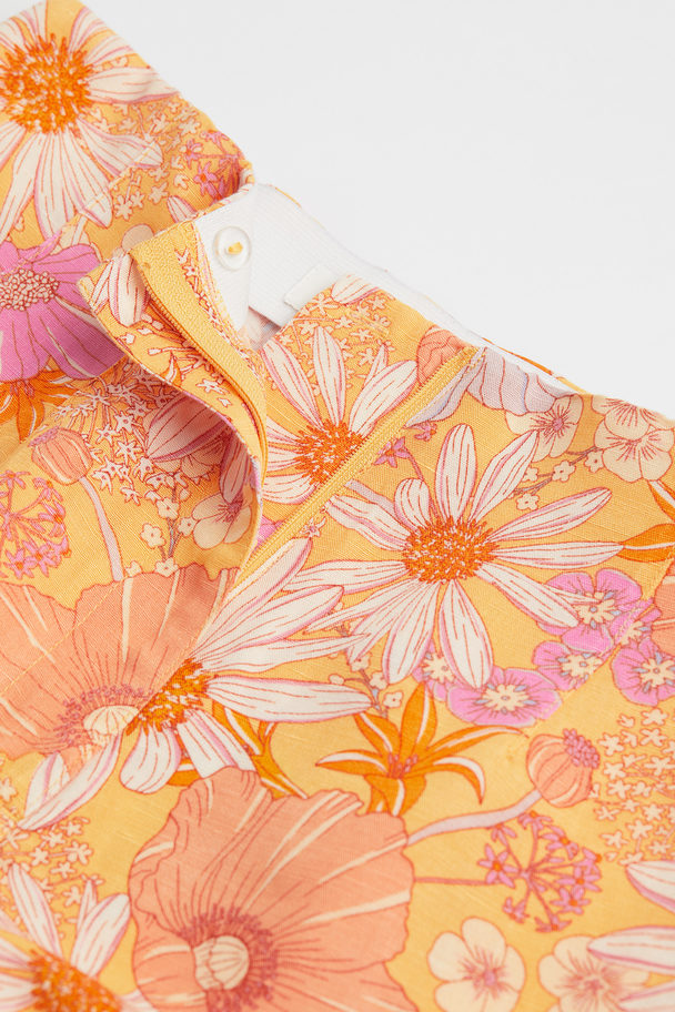 H&M Linen-blend Shorts Yellow/floral