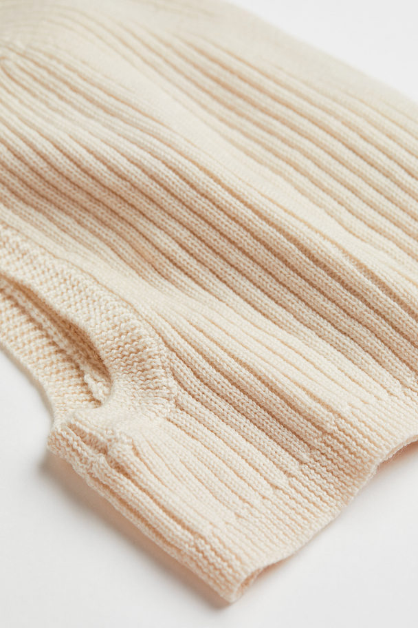 H&M Rib-knit Wool Balaclava Cream
