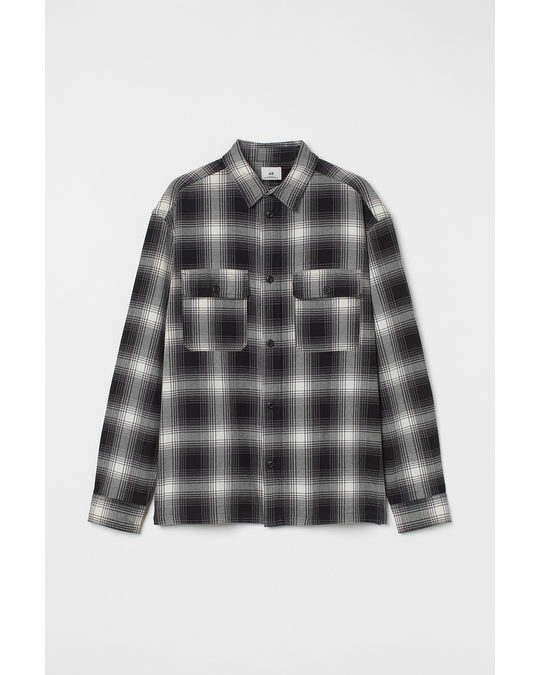 H&M Relaxed Fit Overshirt Black/white