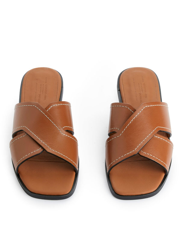 ARKET Leather Slides Cognac